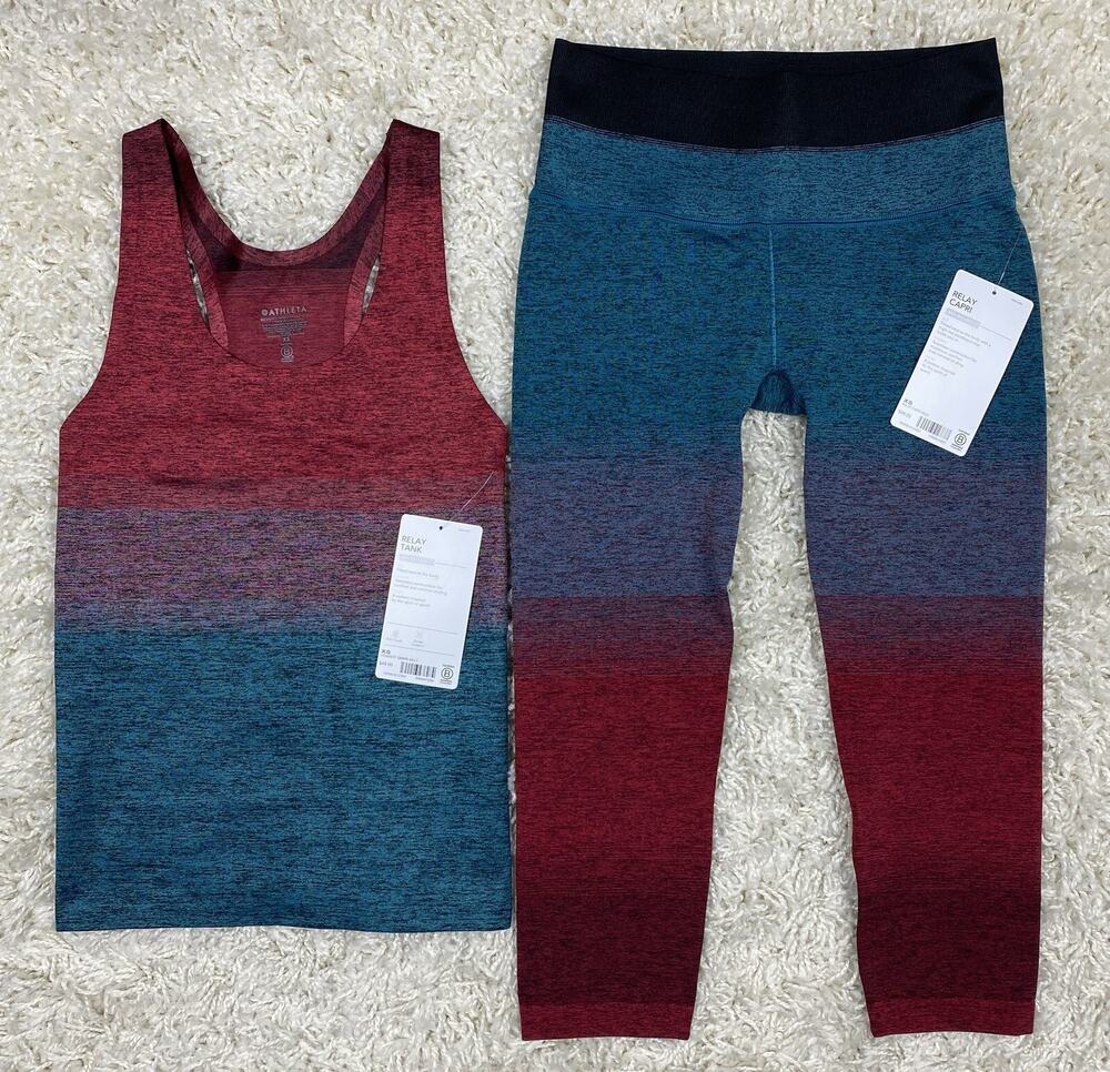 Athleta Relay Tank Capri Set Womens XS NWT Gradient Ombre Activewear